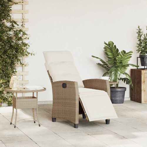 Chaise De Jardin Inclinable Et Table D'appoint Beige Polyrotin