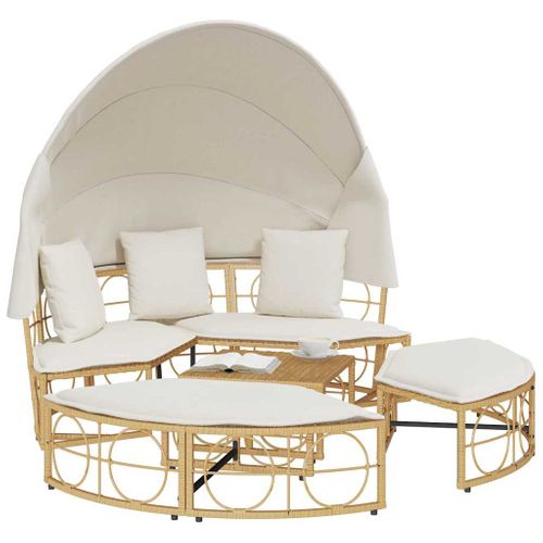 Lit De Repos D'extérieur Avec Auvent Et Coussins Résine Tressée