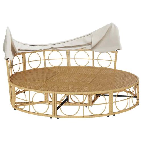 Lit De Repos D'extérieur Avec Auvent Et Coussins Résine Tressée