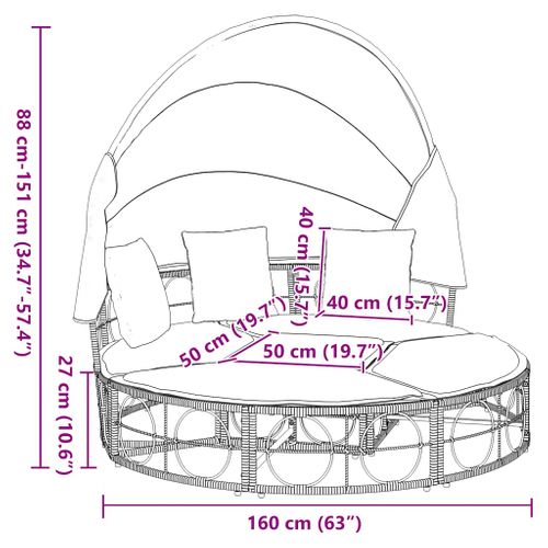 Lit De Repos D'extérieur Avec Auvent Et Coussins Résine Tressée