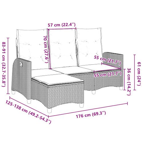 Canapé De Jardin Inclinable Coussins Forme De L Gris Polyrotin