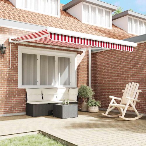 Auvent Rétractable Rouge Et Blanc 300 X 250 Cm Tissu Et Métal
