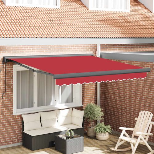 Auvent Rétractable Rouge 350 X 250 Cm Tissu, Métal