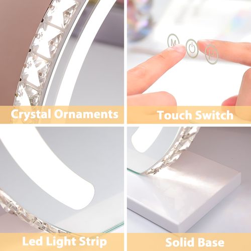 Miroir de Maquillage Rond avec Ruban LED intégré au miroir - Cadre Style Cristal - 50 x 45 cm