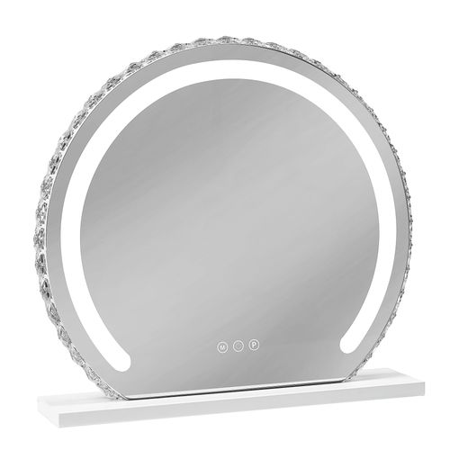 Miroir de Maquillage Rond avec Ruban LED intégré au miroir - Cadre Style Cristal - 50 x 45 cm