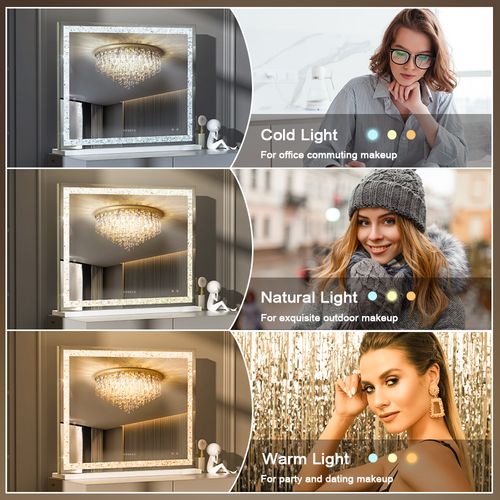 Miroir De Maquillage Hollywood Bluetooth Avec Bande Lumineuse En Cristal 100x80 Cm