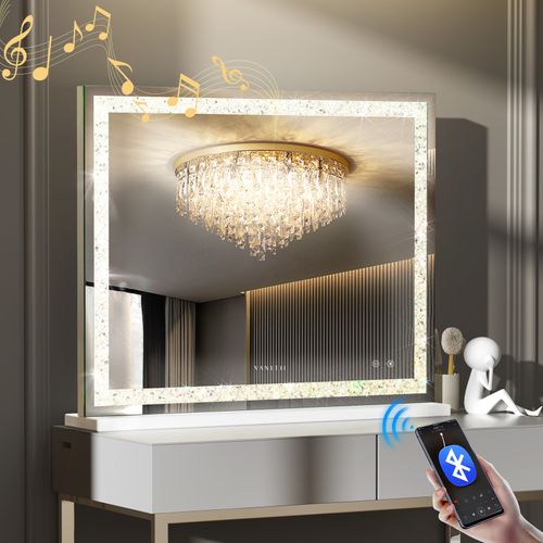 Miroir De Maquillage Hollywood Bluetooth Avec Bande Lumineuse En Cristal 100x80 Cm