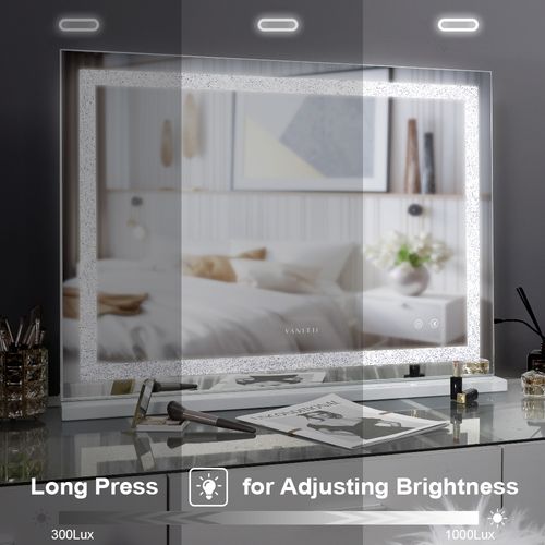 Miroir De Maquillage Hollywood Bluetooth Avec Bande Lumineuse En Cristal 100x80 Cm