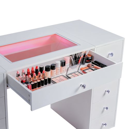 Coiffeuse Avec Éclairage LED Rvb 11 Tiroirs - 130 X 55 X 81 Cm