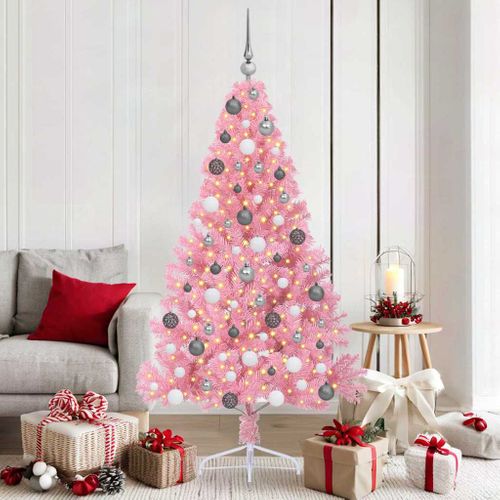 Sapin De Noël Artificiel Pré-éclairé Rose 180 Cm Pvc