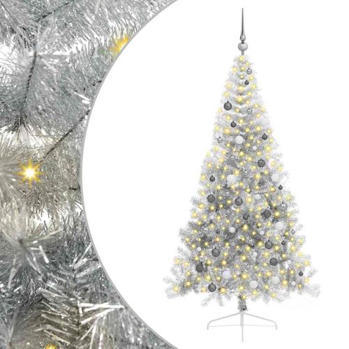 Sapin De Noël Artificiel Pré-éclairé Argent 210 Cm Pet