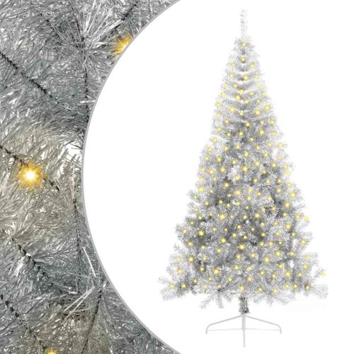 Sapin De Noël Artificiel Pré-éclairé Argent 240 Cm Pet