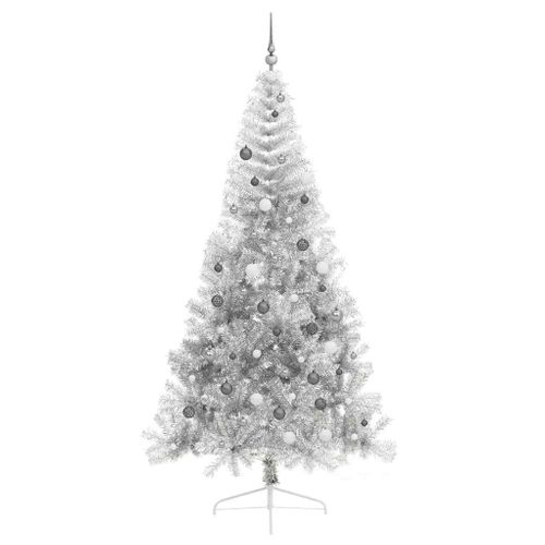Sapin De Noël Artificiel Pré-éclairé Argent 240 Cm Pet
