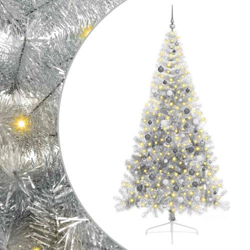 Sapin De Noël Artificiel Pré-éclairé Argent 240 Cm Pet