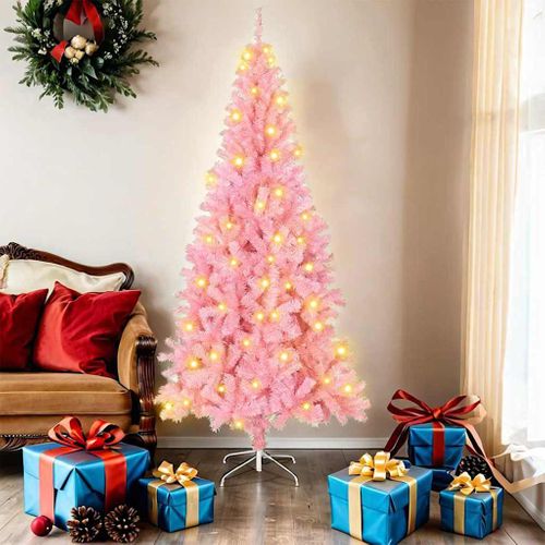 Sapin De Noël Avec 300 LED Avec Support Rose 180 Cm Pvc