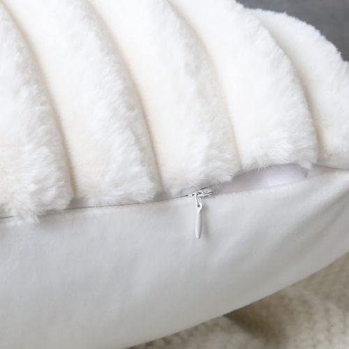 Set De 2 Housses De Coussin Décoratives Velours-coton 100% Blanc 45x45 Cm à Fermeture Éclair