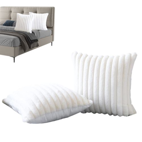 Set De 2 Housses De Coussin Décoratives Velours-coton 100% Blanc 45x45 Cm à Fermeture Éclair