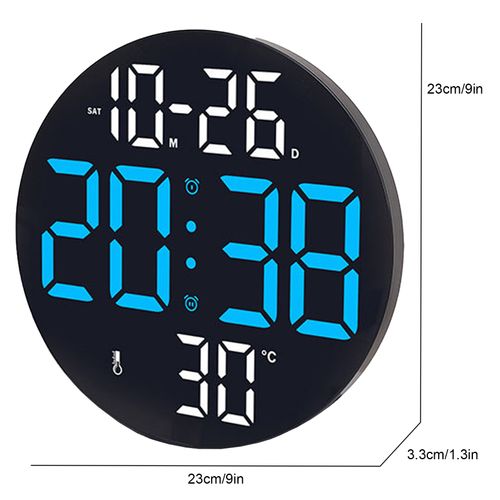 Horloge Murale Multifonction, Grand Écran LED Clair, Silencieux, Plastique, Couleur Bleu