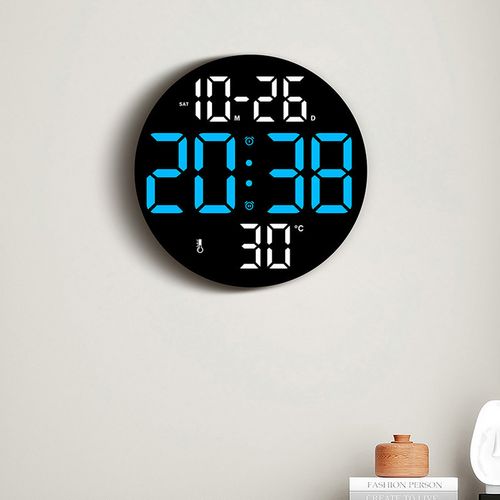 Horloge Murale Multifonction, Grand Écran LED Clair, Silencieux, Plastique, Couleur Bleu