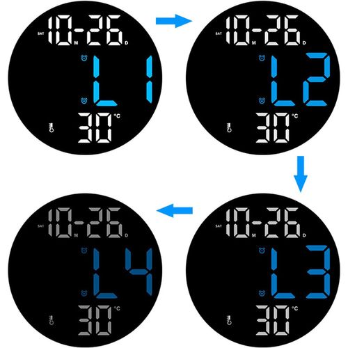 Horloge Murale Multifonction, Grand Écran LED Clair, Silencieux, Plastique, Couleur Bleu
