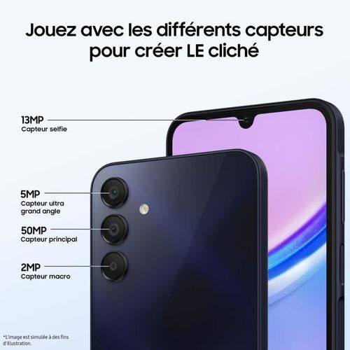 Smartphone Samsung Galaxy a15 bleu nuit 128 Go 4 Go