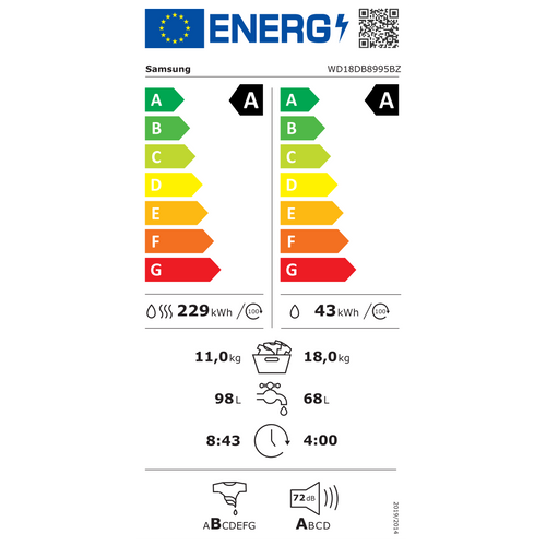 Lave-linge Séchant 18 kg / 11 kg 1000 trs/mn Bespoke AI Laundry Combo - Wd18db8995bz