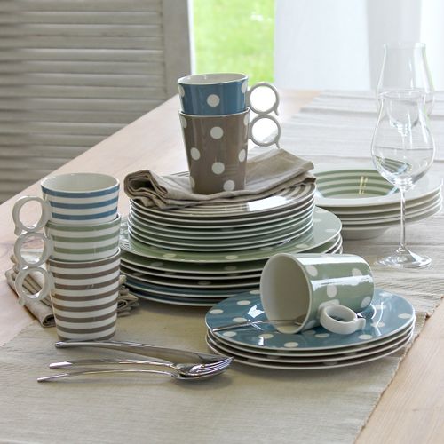 Assiette Dessert À Rayures Bleu Jean En Porcelaine 22cm - Lot De 6