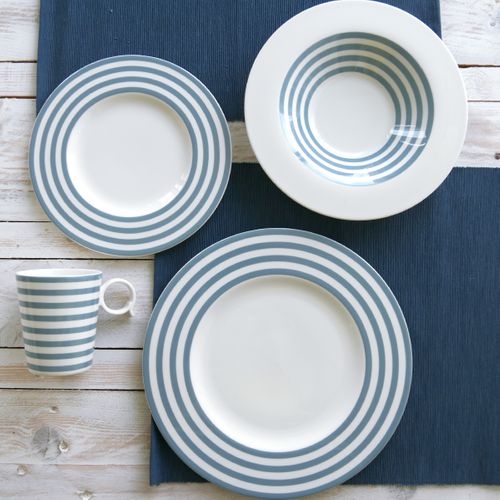 Assiette Dessert À Rayures Bleu Jean En Porcelaine 22cm - Lot De 6