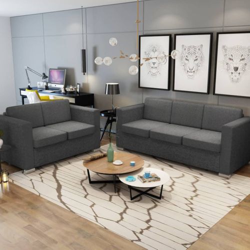 Ensemble De Canapés Deux Pièces Tissu Gris Foncé