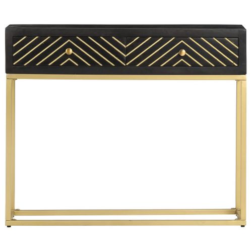 Table Console Noir Et Doré 90x30x75 Cm Bois De Manguier Massif
