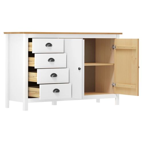 Buffet Hill Blanc 130x40x80 Cm Bois De Pin Solide