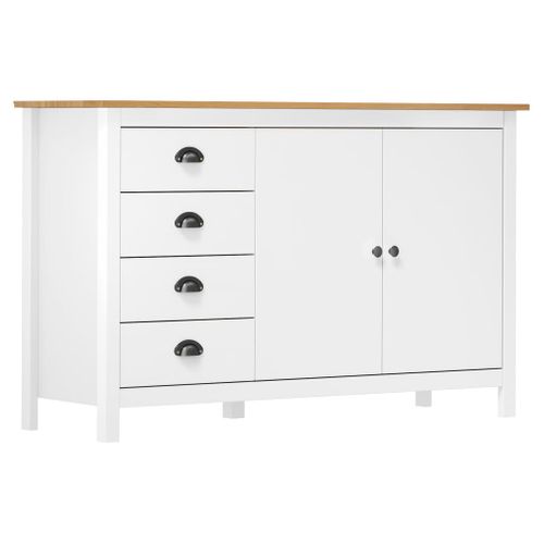 Buffet Hill Blanc 130x40x80 Cm Bois De Pin Solide