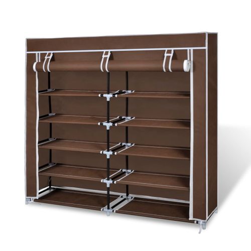 Armoire à Chaussures Avec Housse 115 X 28 X 110 Cm Tissu Marron