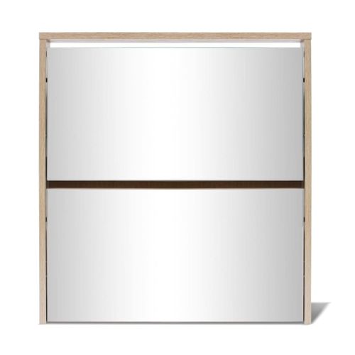 Meuble à Chaussures 2 Étages Avec Miroir 63x17x67 Cm Chêne