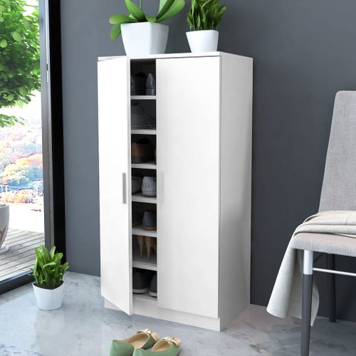 Meuble à Chaussures 7 Étagères Blanc