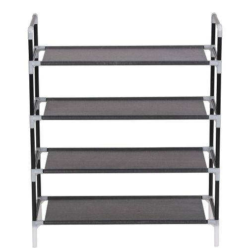 Range-chaussures Avec 4 Étagères Métal Et Tissu Non Tissé Noir