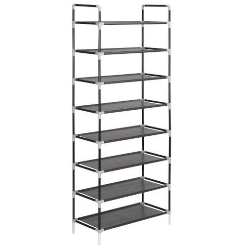 Range-chaussures Avec 8 Étagères Métal Et Tissu Non Tissé Noir