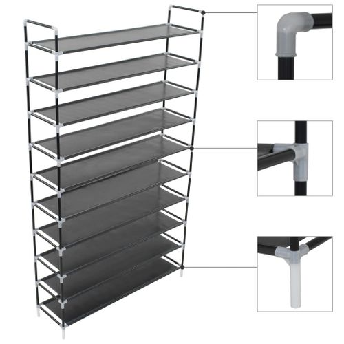 Range-chaussures Avec 10 Étagères Métal Et Tissu Non Tissé Noir