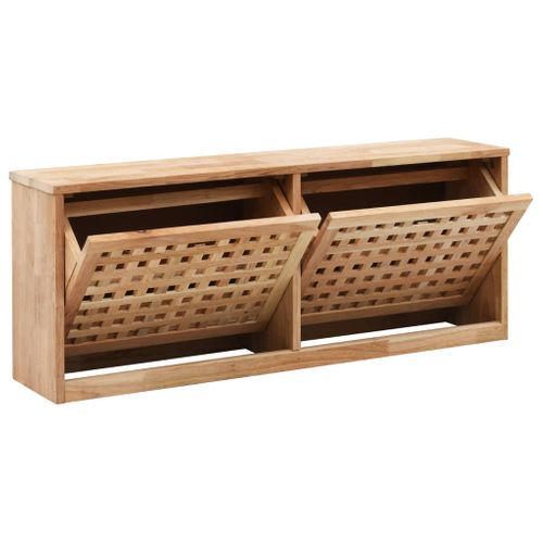 Banc De Rangement De Chaussures 94x20x38cm Bois Massif De Noyer
