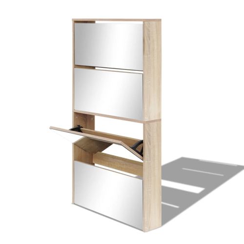 Meuble à Chaussures 4 Étagères Avec Miroir 63x17x134 Cm Chêne
