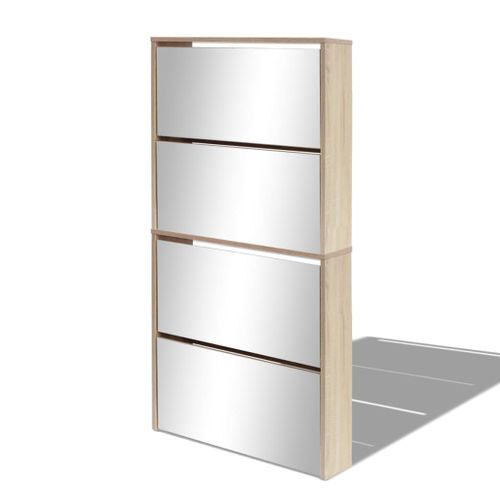 Meuble à Chaussures 4 Étagères Avec Miroir 63x17x134 Cm Chêne
