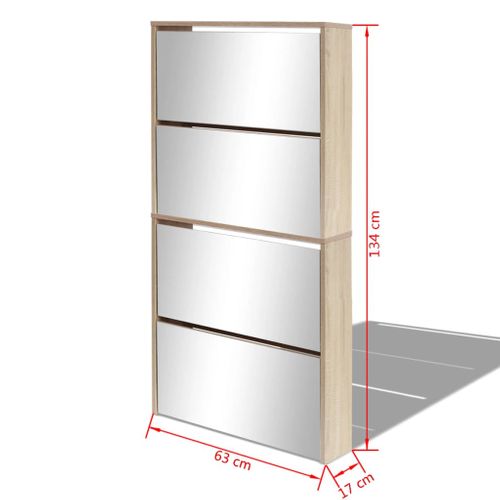 Meuble à Chaussures 4 Étagères Avec Miroir 63x17x134 Cm Chêne