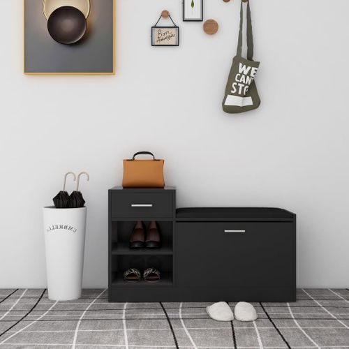 Banc à Chaussures Noir Brillant 94,5x31x57 Cm Aggloméré