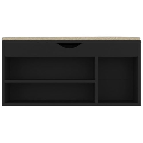 Banc à Chaussures Et Coussin Noir 104x30x49cm Bois D'ingénierie