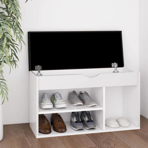 Banc à Chaussures Avec Coussin Blanc Bois D'ingénierie