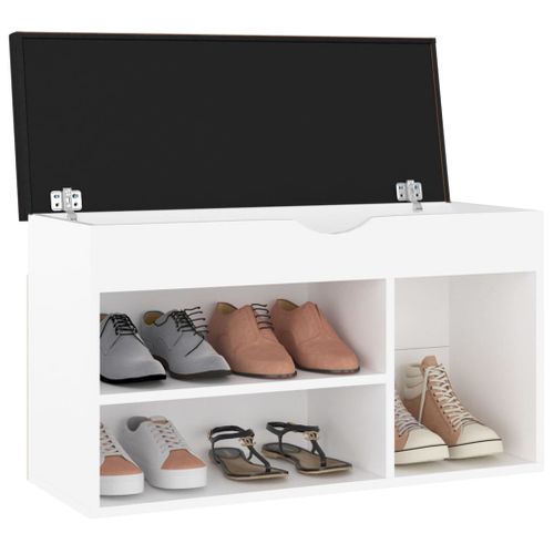 Banc à Chaussures Avec Coussin Blanc Bois D'ingénierie