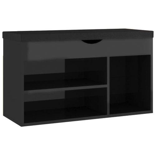 Banc à Chaussures Et Coussin Noir Brillant Bois D'ingénierie