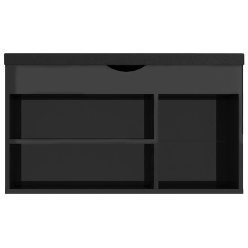 Banc à Chaussures Et Coussin Noir Brillant Bois D'ingénierie