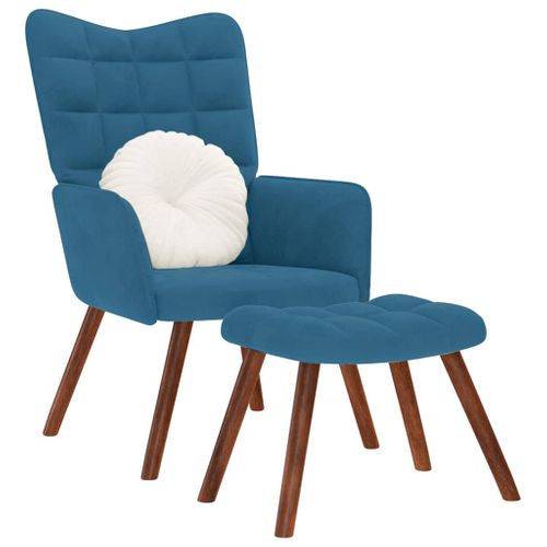 Chaise De Relaxation Avec Tabouret Bleu Velours