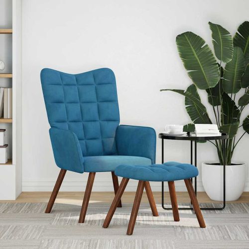 Chaise De Relaxation Avec Tabouret Bleu Velours